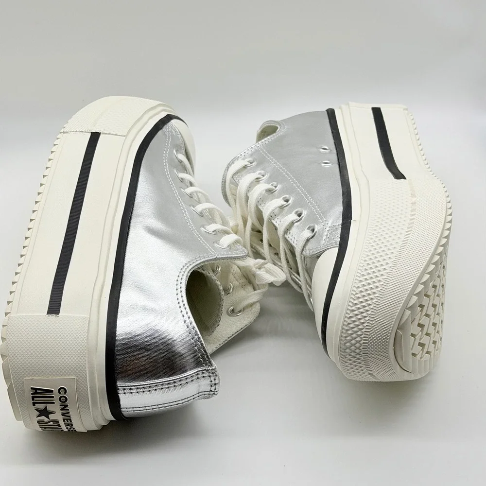 Converse Chuck Taylor All Star Move Metallic Silver Platform Sneakers W 10/M 8